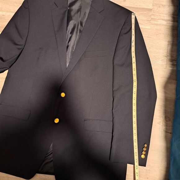 Chaps Blazer Men's Size 44L Blue Navy Wool Blend Two Button Gold Buttons - Picture 12 of 16